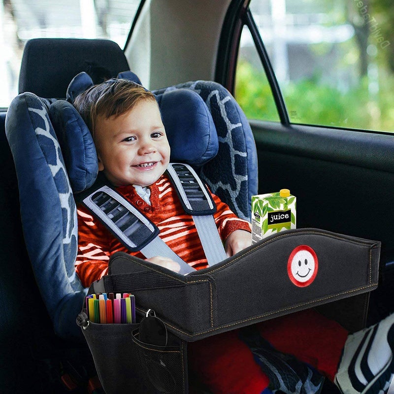 Coolmum Kids Travel Tray, Toddler Car Seat Tray, Double Sided Activity Organizer, Snack Lap Tray, Baby Stroller Table, Airplane Play Table, Waterproof and Foldable (Premium Black) - Image 5